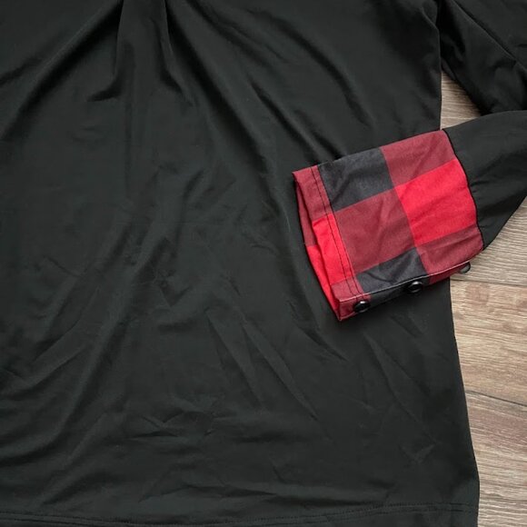 Emery Rose Black Red Plaid Collared Long Sleeve Layered Shirt Top Size XL - Picture 4 of 11